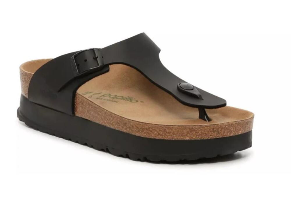 Birkenstock Papillio Womens Gizeh Platform Sandals EU 37 US 6 Black Leather NWOB